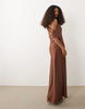 draped asymmetric neck maxi dress in brown
