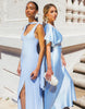 slinky maxi dress with scarf detail in pale blue