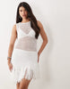 tassel hem mini dress in white