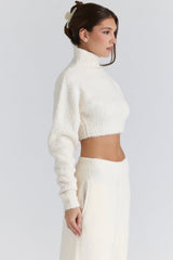 ivory cropped chunky boucle wool knit sweater