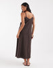 Vero Moda Petite linen look cami strap midi dress in chocolate
