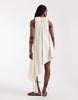 Tall performance fabric asymmetric hem volume mini dress in stone