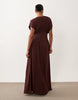 Gina Tricot plunge maxi dress with cape sleeves in chocolate brown
