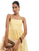 PIECES cami midi dress in pale yellow stripe