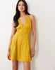 eyelet halter neck mini dress in olive green