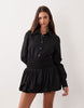 Aria Cove fitted waist detail bubble hem shirt mini dress in black