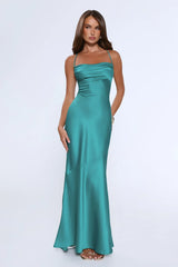 Evening Energy Satin Maxi Dress Green