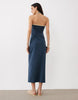 halter midi dress with buttermilk contrast trim in navy