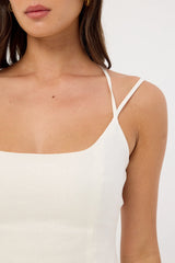 Perfect Stranger Tauni Linen Lace Up Back Top White