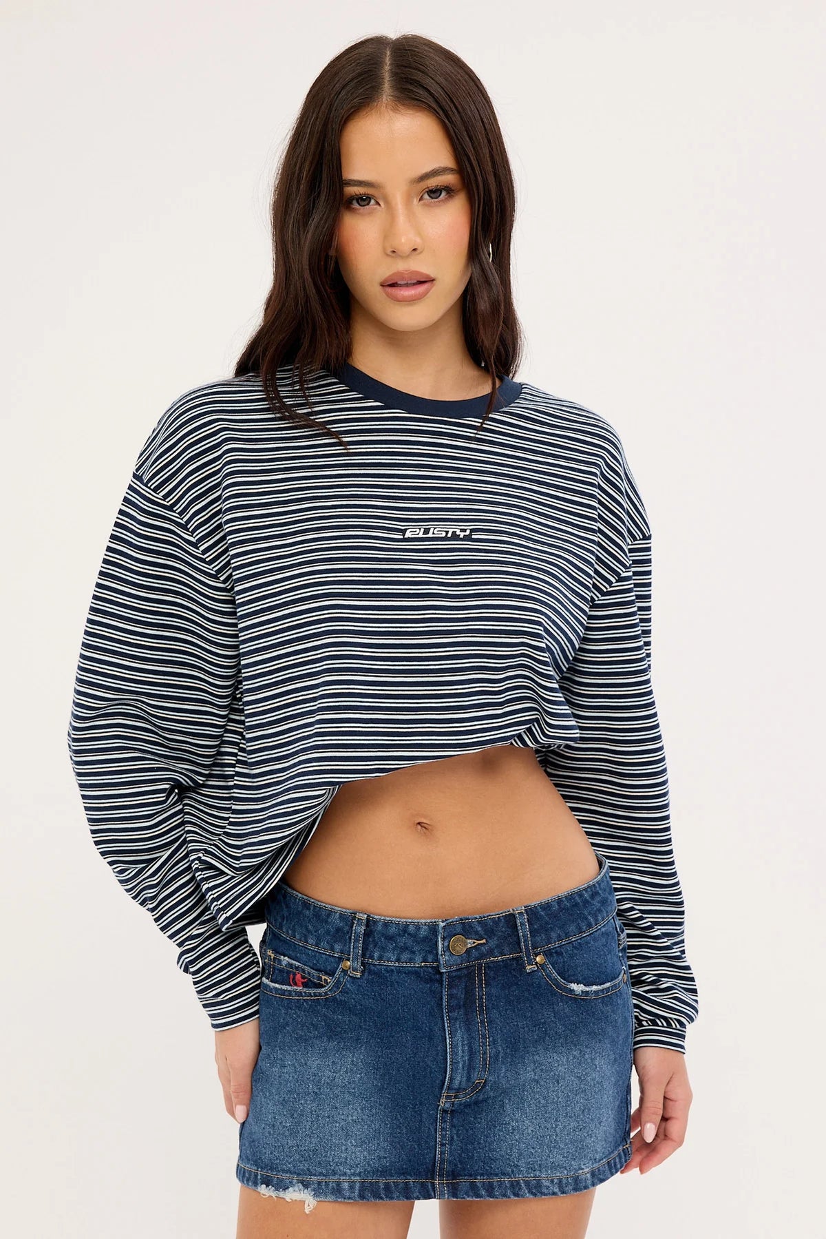 Rusty 17 Degrees Stripe L/S Oversize Tee Blue Stripe
