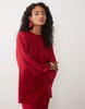 matte satin batwing bias waisted maxi dress in red