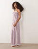 cami square neck midi dress with lace trim and side slit in striped print