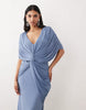 twist plunge neck cape midaxi dress in blue