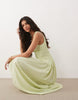 scoop neck crinkle maxi sundress with shirred waist in lime