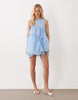 Ghospell Indie mesh overlay sleeveless drawstring detail mini dress in light blue