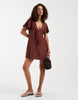 Vero Moda crinkle textured woven tie front mini dress in Andorra red