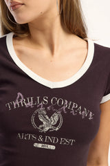 Thrills Heritage Track V Neck Club Tee Aubergine