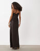 Vero Moda cowl neck satin cami midi dress with scarf detail in chocolate brown
