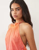 I.AM.GIA Aria mesh drape detail halterneck ruffle hem mini dress in orange
