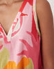 cotton linen v neck smock mini dress in pink fruit print