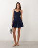 Esmée shirred waist mini beach dress in navy