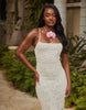 South Beach lace beach maxi dress with bow detail and back slit in cream