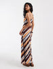 Vero Moda mesh cami maxi dress in brown and pastel diagonal stripes