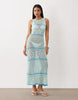 Kiwi & Co floral open crochet high neck sleeveless midaxi beach dress in blue