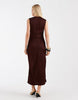 & Other Stories ruche front maxi dress with v-neck in chocolate brown