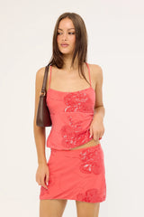 Luck & Trouble Riviera Sequin Mini Skirt Coral
