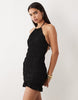 Aria Cove shirred halterneck open back detail mini dress in black