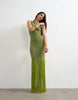 Topshop rib knit tassel trim maxi dress in green