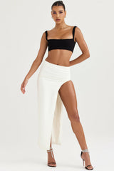 ivory thigh split midi skirt