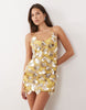 3D floral sequin cami mini dress in yellow
