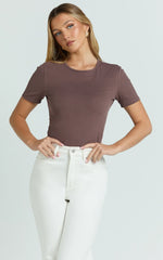 Whitney Tee Shirt - High Crew Neck in Chocolate