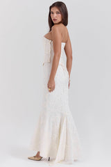 vintage ivory embroidered godet maxi skirt