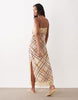 cami maxi slip dress with lace trims in multi lemon plaid print