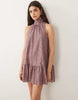 high neck smock mini lace dress in lilac