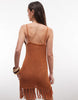 premium hand crochet fringe midi dress in rust