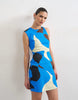 Topshop linen look open back mini dress in bold blue abstract print