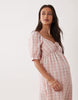 Mamalicious Maternity seersucker puff sleeve ruched front dress in pink plaid print