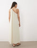 one shoulder textured midi sundress in khaki