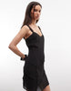 Monki asymmetric ruffle chiffon mini dress in black