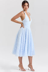 bluebell floral jacquard halter midi dress