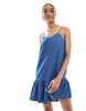ONLY Tall dropped waist chambray mini dress in mid blue