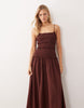 crinkle maxi sundress with shirred dropped waist in warm chocolate