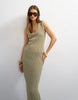 Topshop knit tubular trim scoop neck maxi dress in khaki