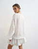 Topshop long sleeve blouson mini dress in white stripes