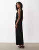 racer neck cupro tuck detail maxi dress in black
