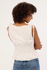 Luck & Trouble Andie Ruched Tie Top Pink Stripe